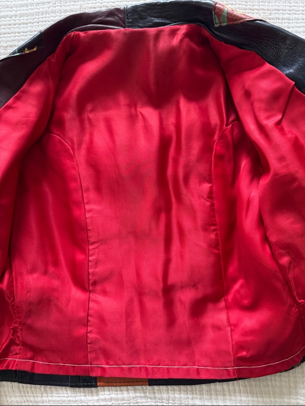 Patchwork Floral Leather Cropped Jacket in Multi-Color - Picture 5 of 9